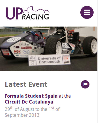 The UPRacing website at a mobile screen size
